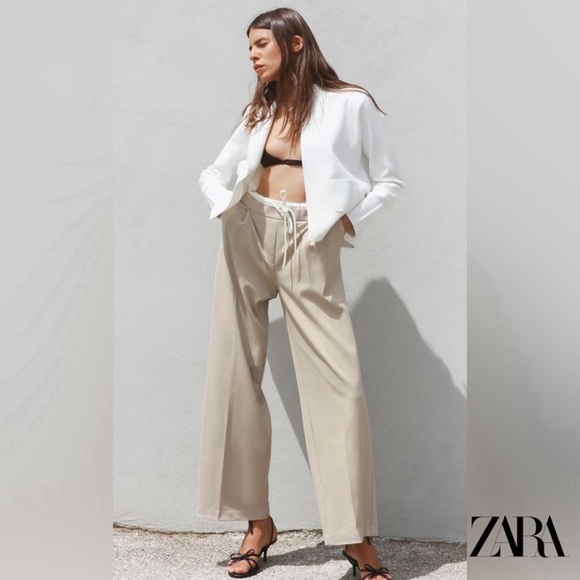 ZARA Basics Oversized Ribbed Off White Open Front Blazer Size Small - Picture 1 of 9